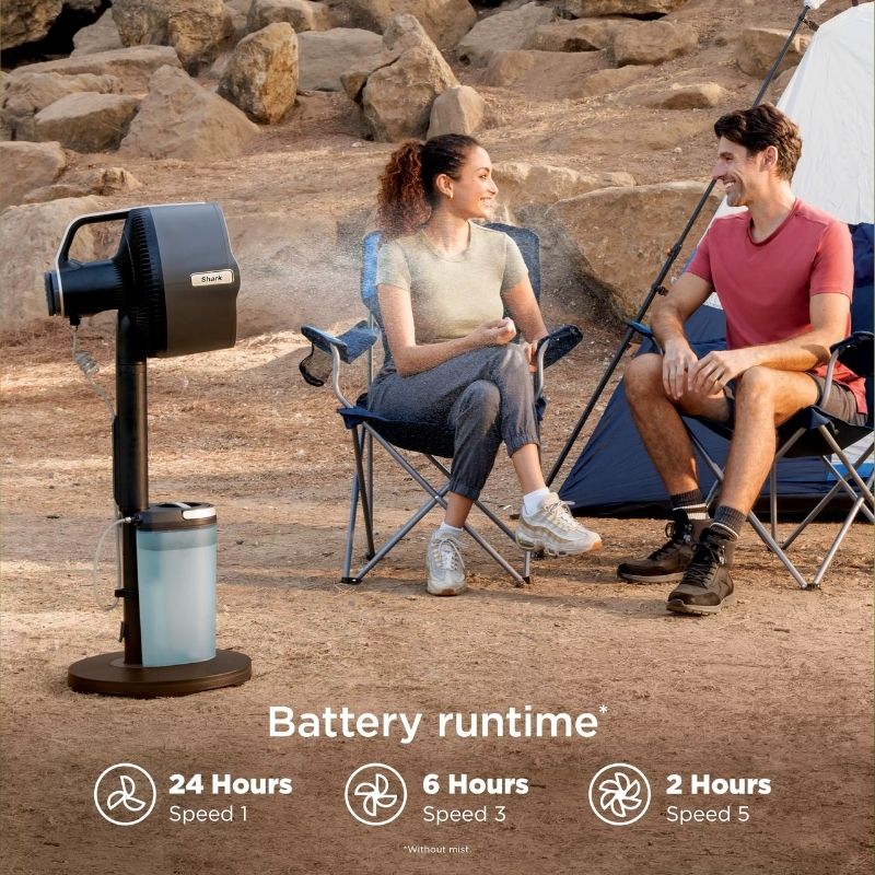 FlexBreeze Pro Mist Fan in compact tabletop mode on a desk