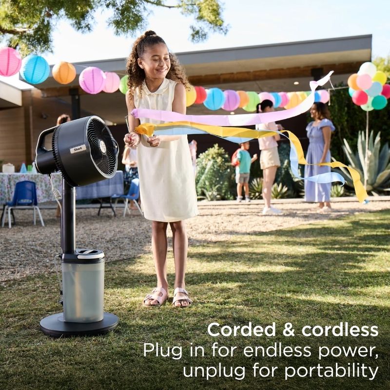 FlexBreeze Pro Mist Fan in a sleek modern living room setting